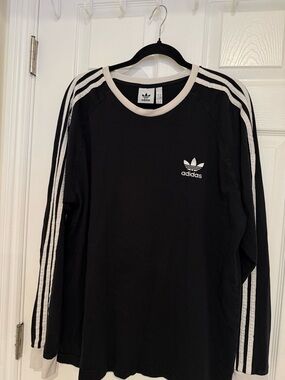 adidas Black Long Sleeve Shirt with White Stripes